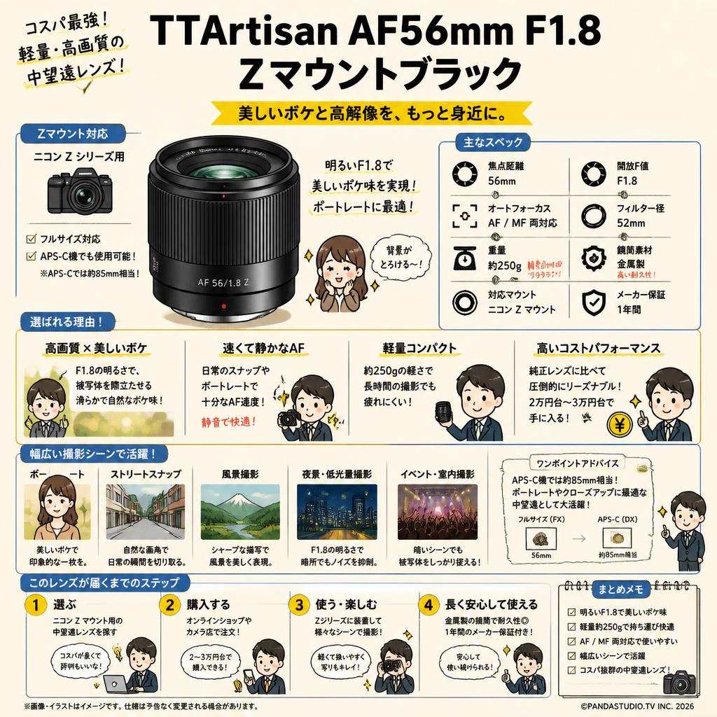 TTArtisan AF56mm F1.8 Zマウントブラック (AF56mm f/1.8 Z (B)) FAQ（よくある質問と答え）