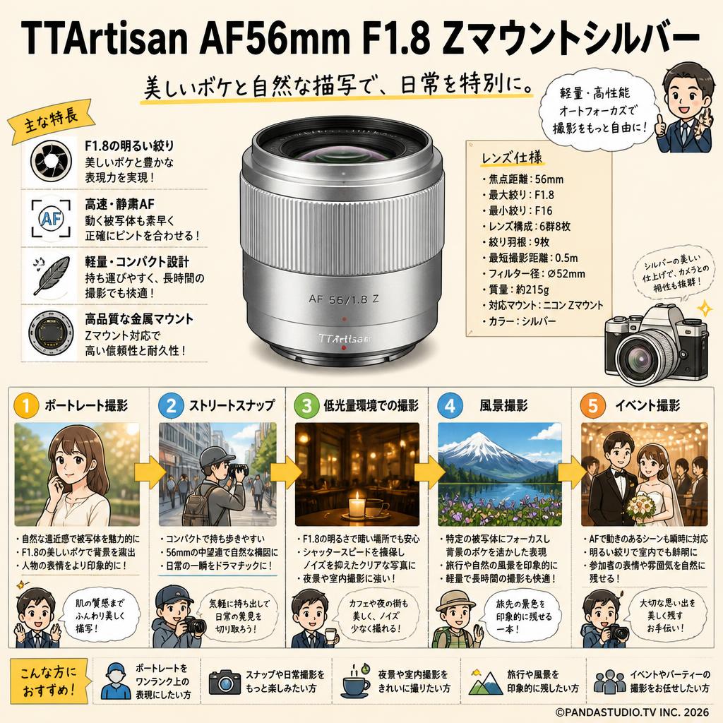 TTArtisan AF56mm F1.8 Zマウントシルバー（AF56mm f/1.8 Z (S)） 用途