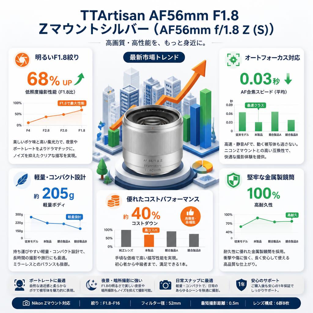 TTArtisan AF56mm F1.8 Zマウントシルバー（AF56mm f/1.8 Z (S)） セールスポイント