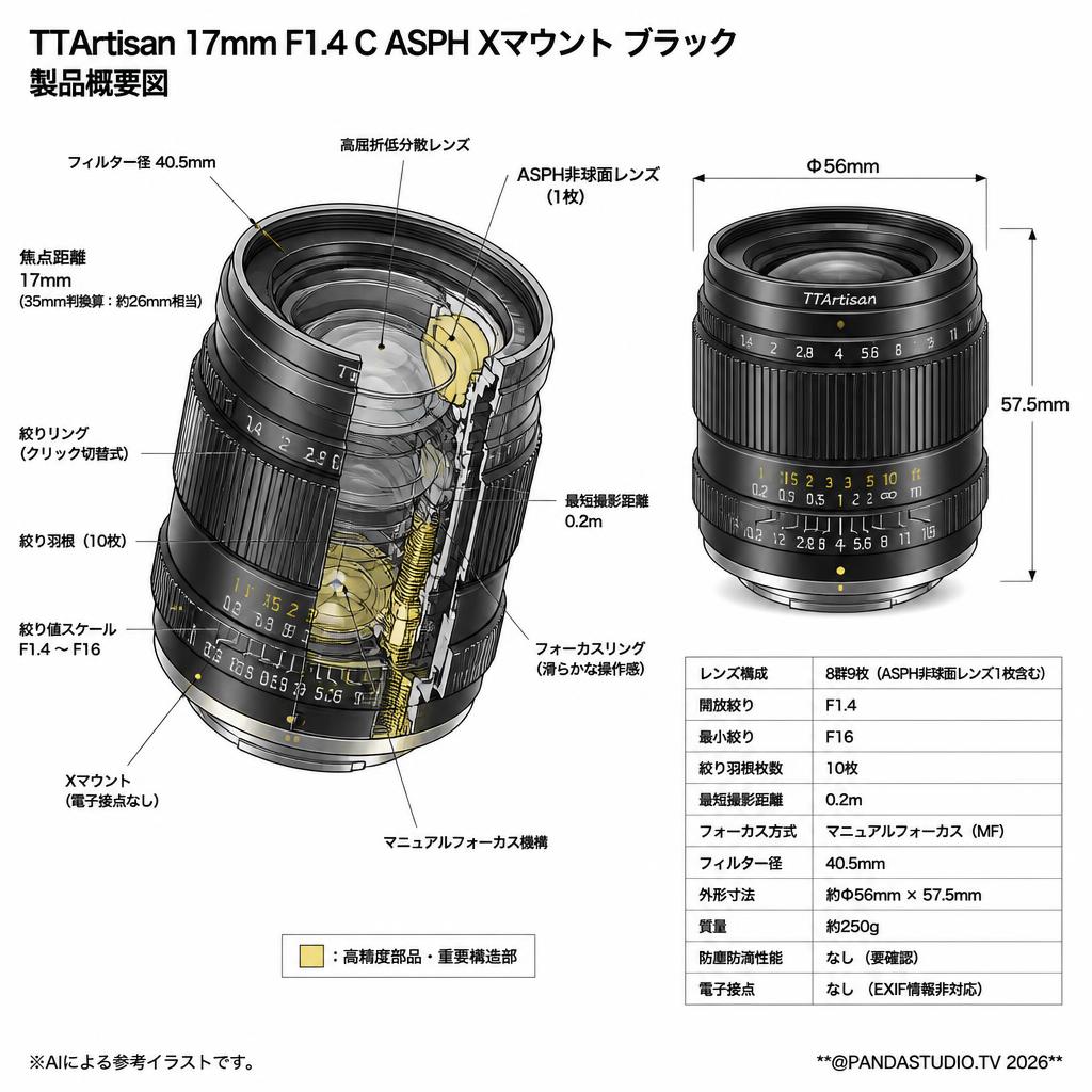 TTArtisan 17mm F1.4 C ASPH Xマウント ブラック スペック