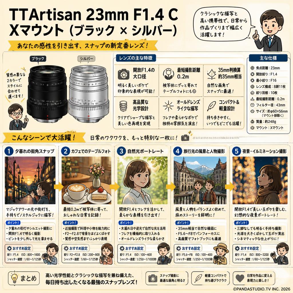 TTArtisan 23mm F1.4 C Xマウント （ブラック × シルバー ） 用途