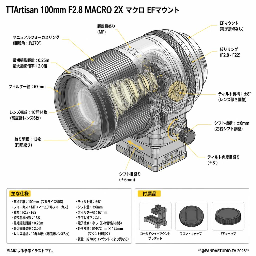 TTArtisan 100mm F2.8 MACRO 2X マクロ EFマウント ( 100F28M-EF ) スペック
