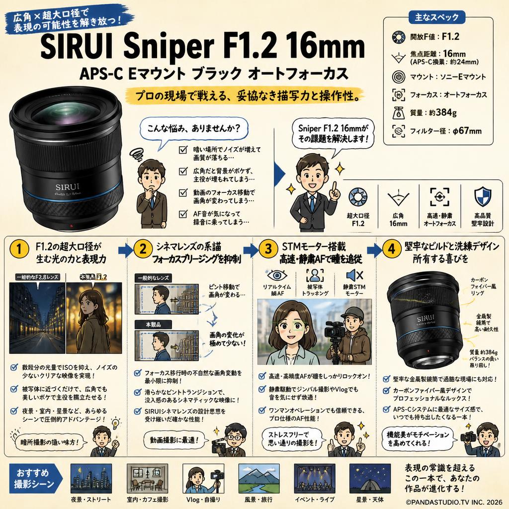 SIRUI Sniper F1.2 16mm APS-C Eマウント ブラック オートフォーカス 概要
