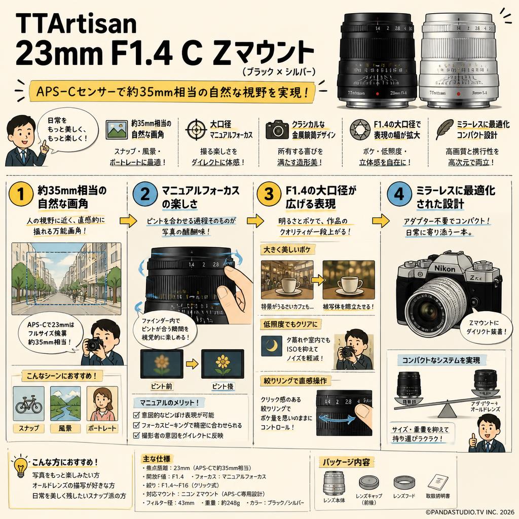 TTArtisan 23mm F1.4 C Zマウント （ブラック × シルバー ） 概要