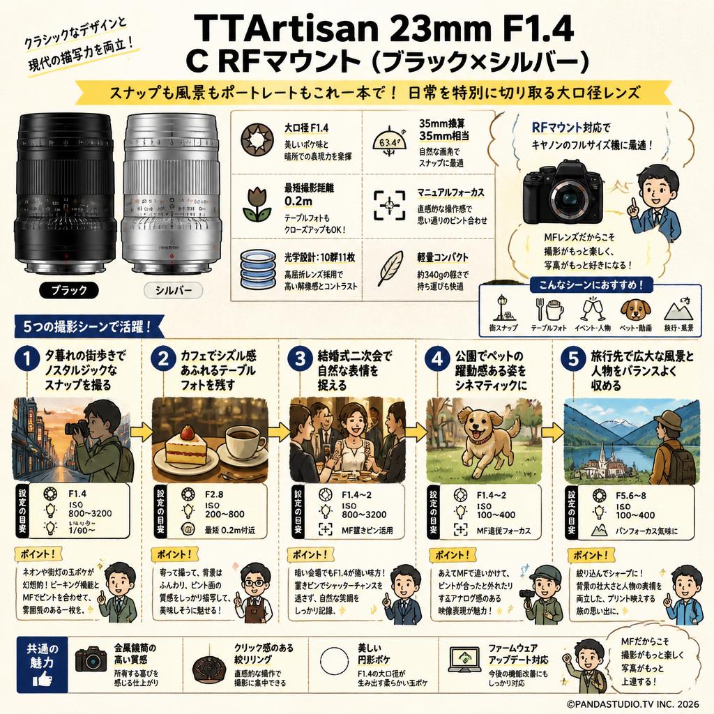 TTArtisan 23mm F1.4 C RFマウント （ブラック × シルバー ） 用途