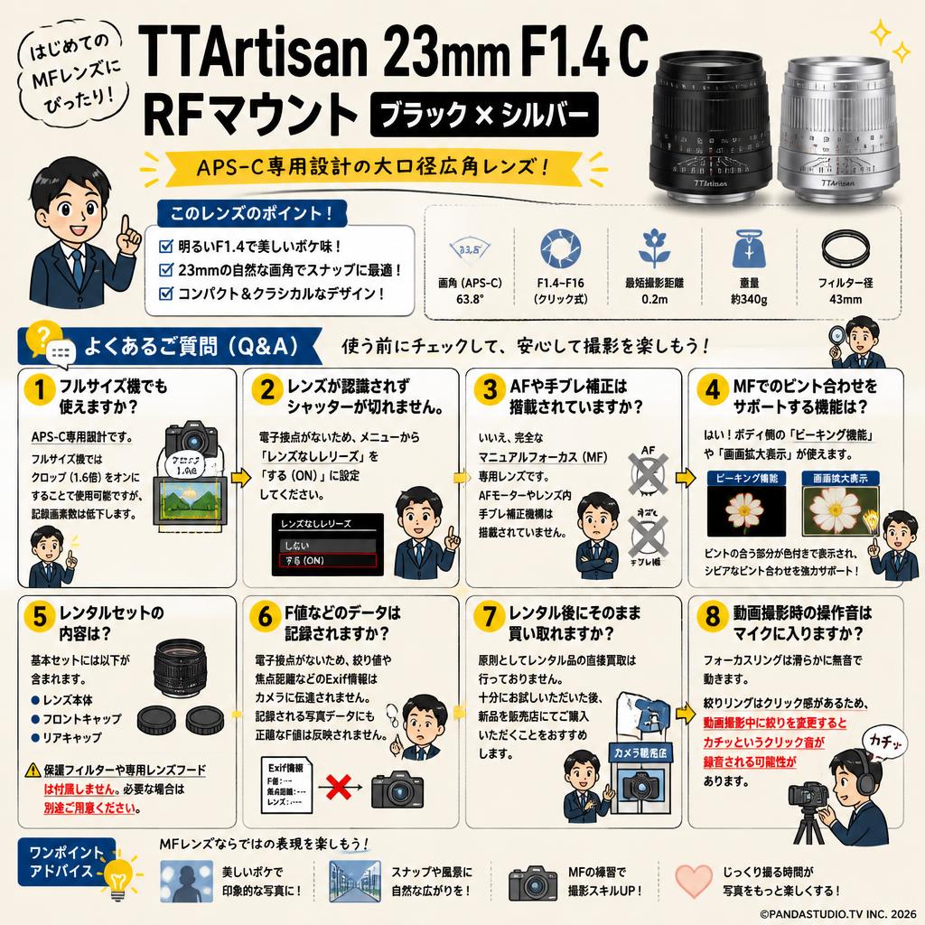 TTArtisan 23mm F1.4 C RFマウント （ブラック × シルバー ） FAQ（よくある質問と答え）
