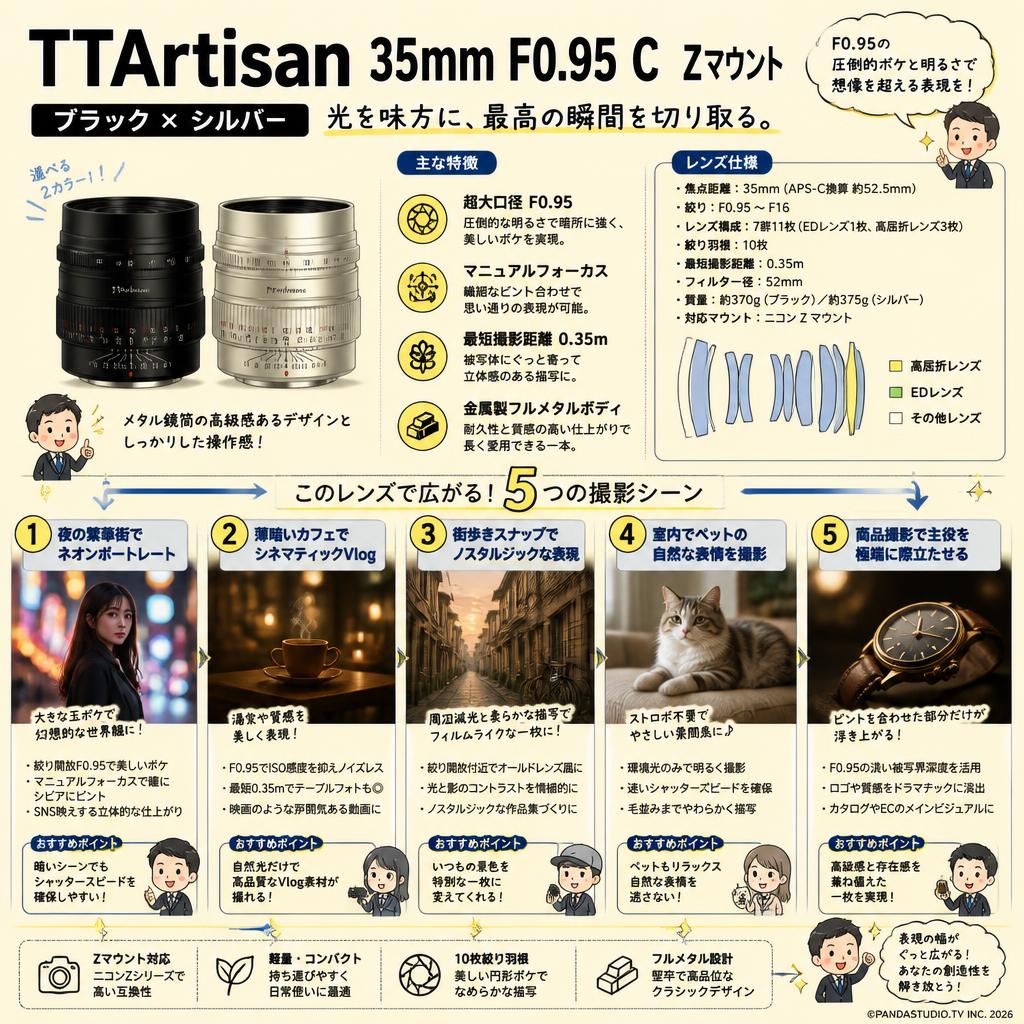 TTArtisan 35mm F0.95 C Zマウント （ブラック × シルバー ） 用途