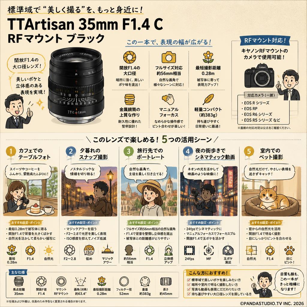 TTArtisan 35mm F1.4 C RFマウント ブラック 用途
