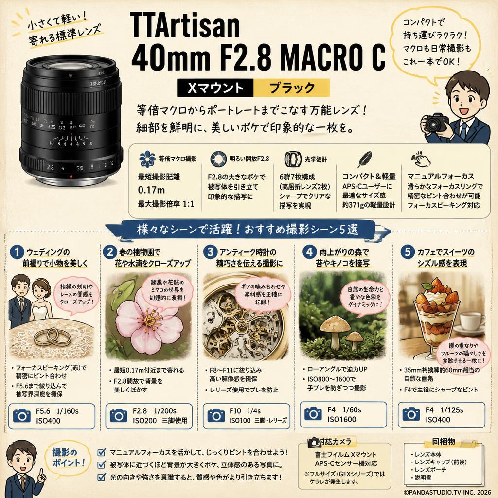 TTArtisan 40mm F2.8 MACRO C Xマウント ブラック 用途