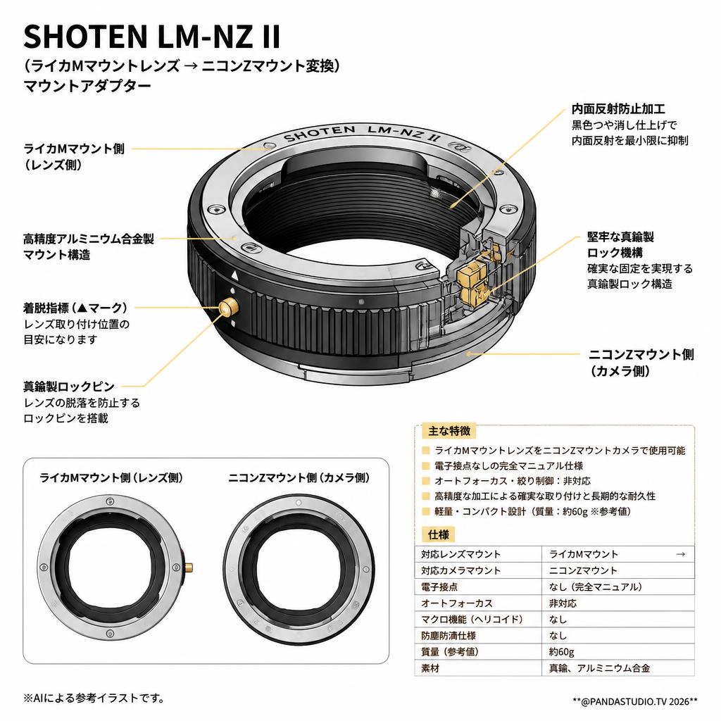 SHOTEN LM-NZ II (ライカMマウントレンズ → ニコンZマウント変換) マウントアダプター スペック