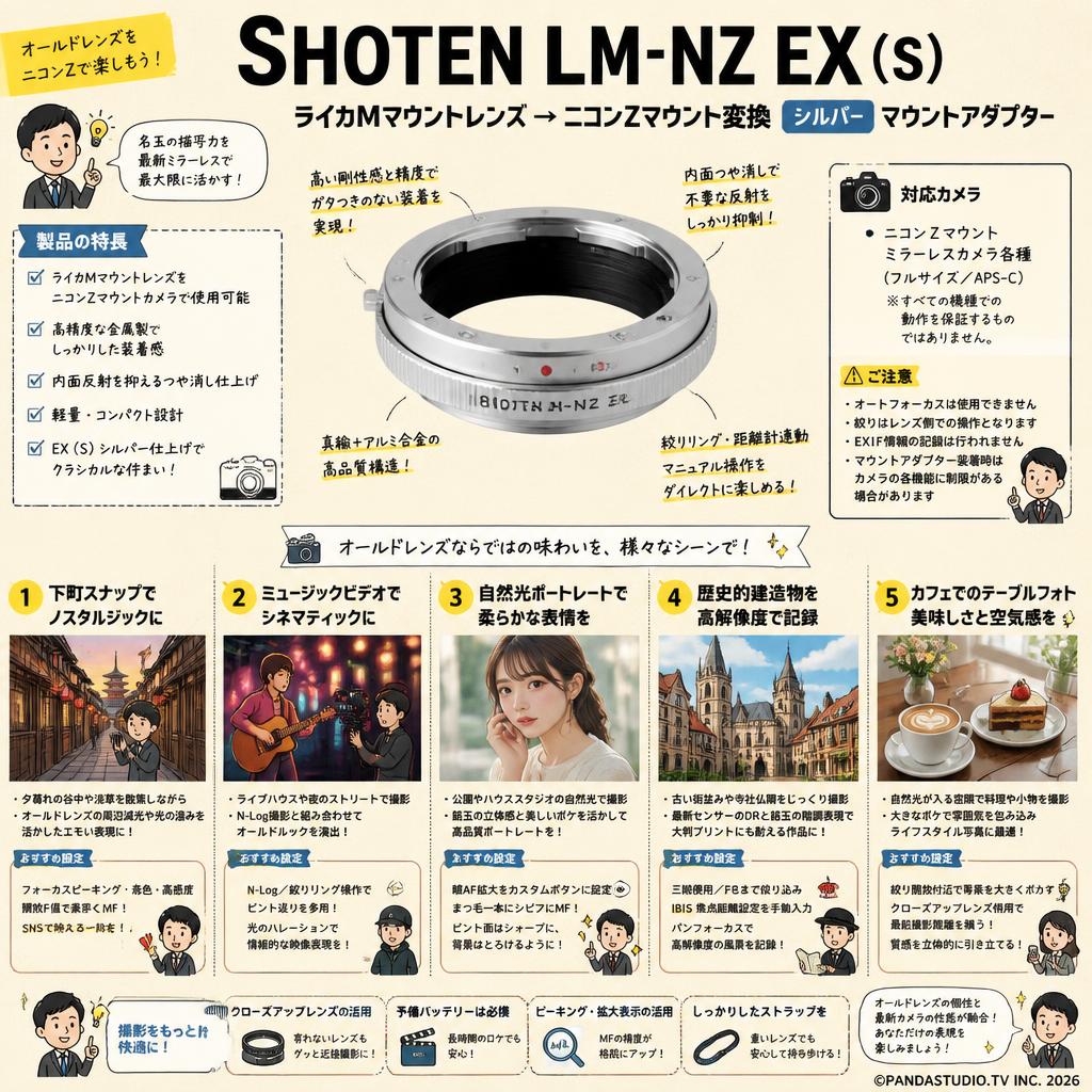 SHOTEN LM-NZ EX (S)（ライカMマウントレンズ → ニコンZマウント変換）シルバー マウントアダプター 用途