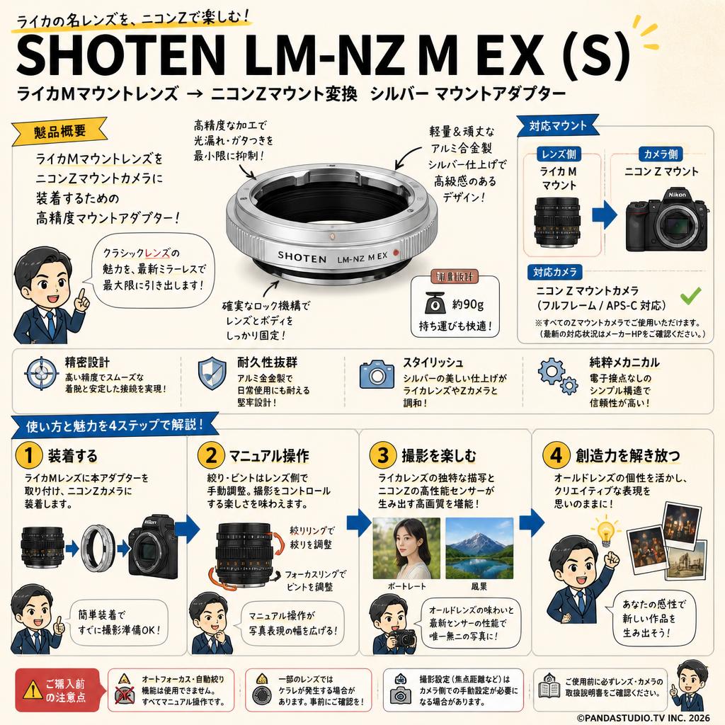 SHOTEN LM-NZ M EX  (S)（ライカMマウントレンズ → ニコンZマウント変換）シルバー マウントアダプター 概要