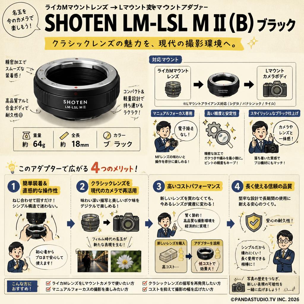 SHOTEN LM-LSL M II (B)（ライカMマウントレンズ → Lマウント変換）ブラック　マウントアダプター 概要