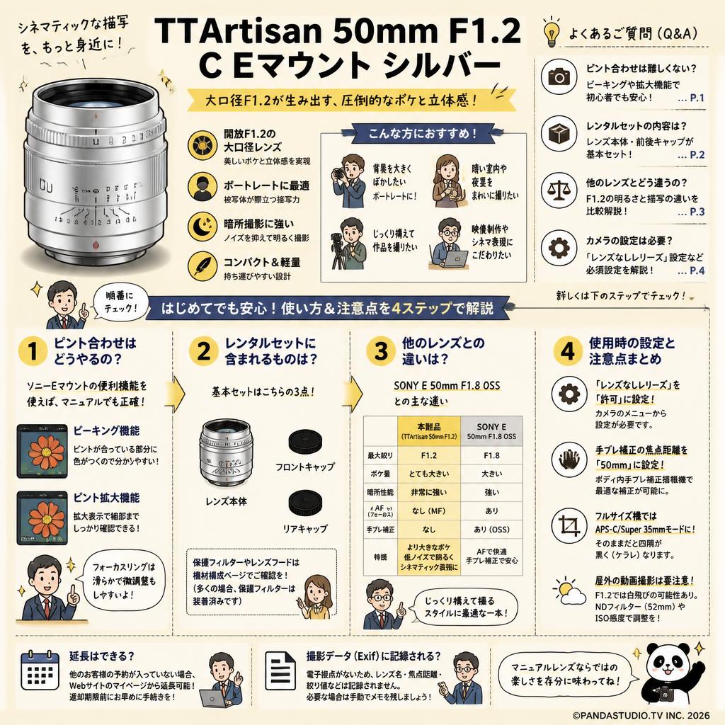 TTArtisan 50mm F1.2 C Eマウント シルバー FAQ（よくある質問と答え）