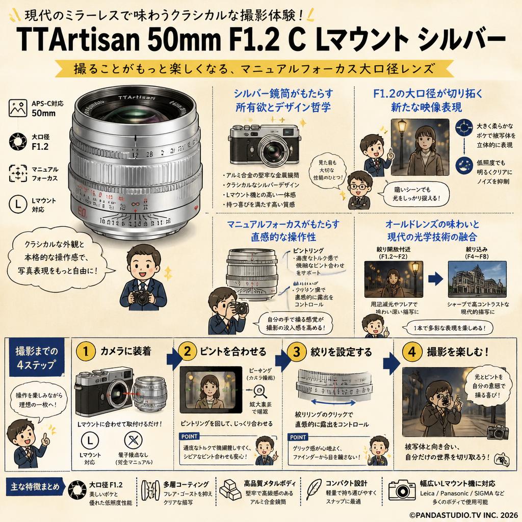 TTArtisan 50mm F1.2 C Lマウント シルバー 概要