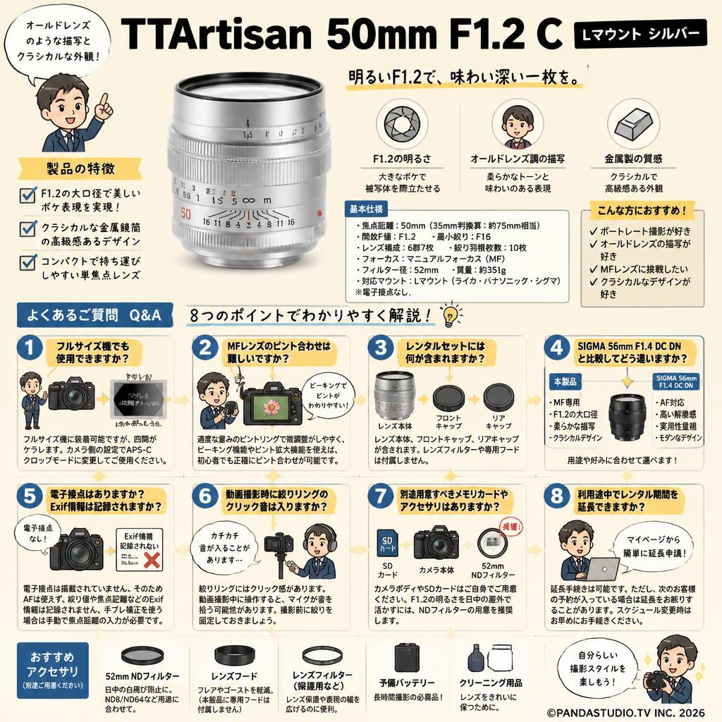 TTArtisan 50mm F1.2 C Lマウント シルバー FAQ（よくある質問と答え）