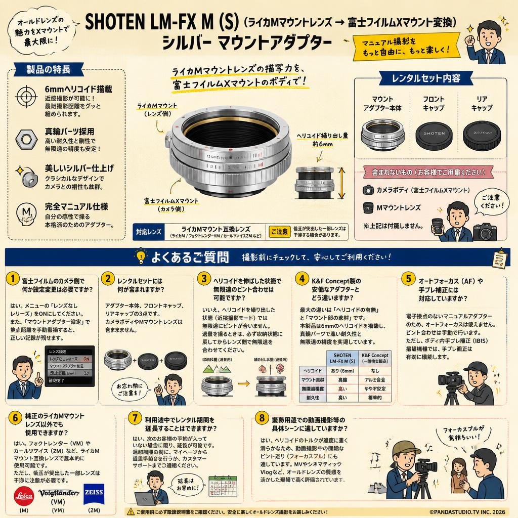 SHOTEN LM-FX M (S)（ライカMマウントレンズ → 富士フイルムXマウント変換）シルバー マウントアダプター FAQ（よくある質問と答え）