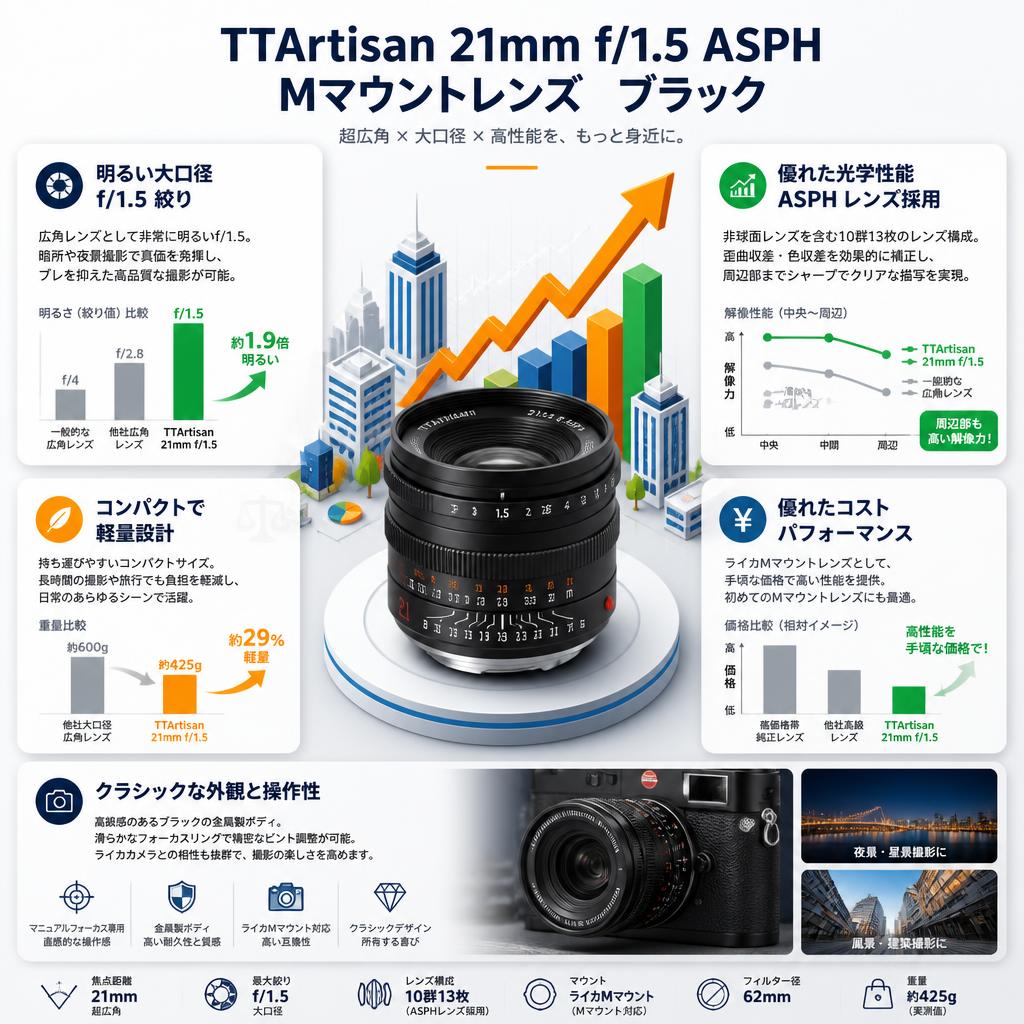 TTArtisan 21mm f/1.5 ASPH Mマウントレンズ　 ブラック セールスポイント