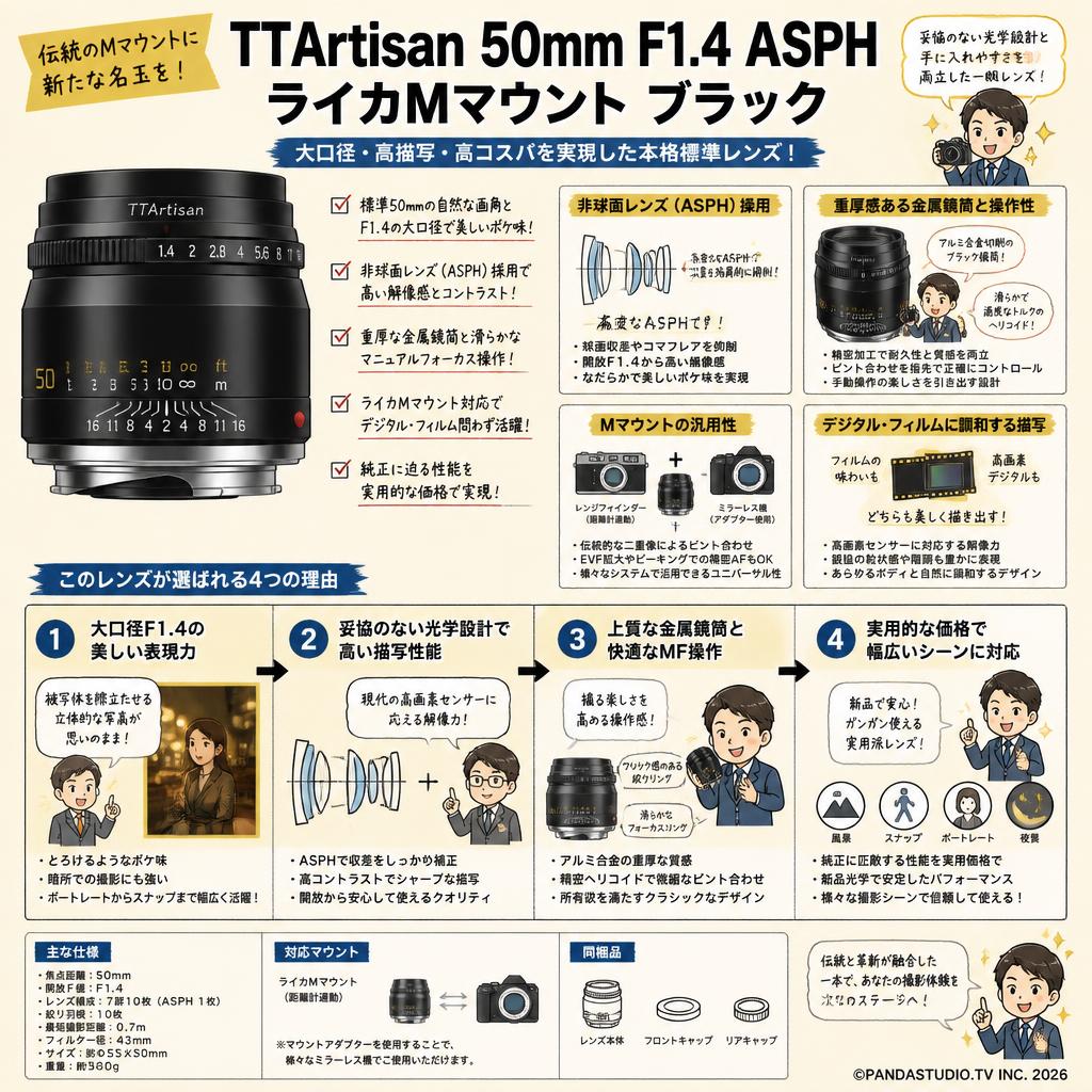 TTArtisan 50mm F1.4 ASPH ライカMマウント ブラック 概要
