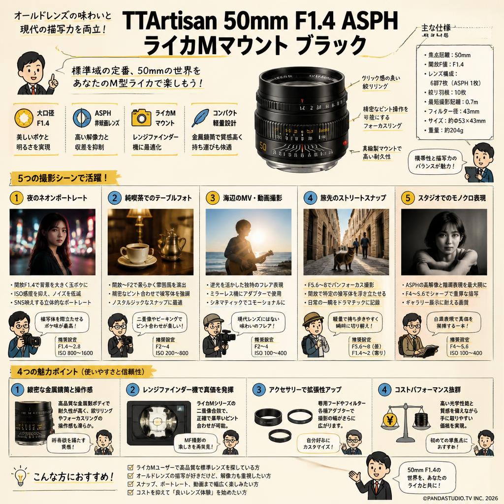 TTArtisan 50mm F1.4 ASPH ライカMマウント ブラック 用途