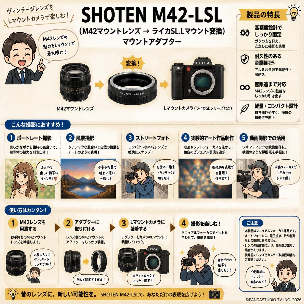 SHOTEN M42-LSL（M42マウントレンズ → ライカSL.Lマウント変換）マウントアダプター 用途