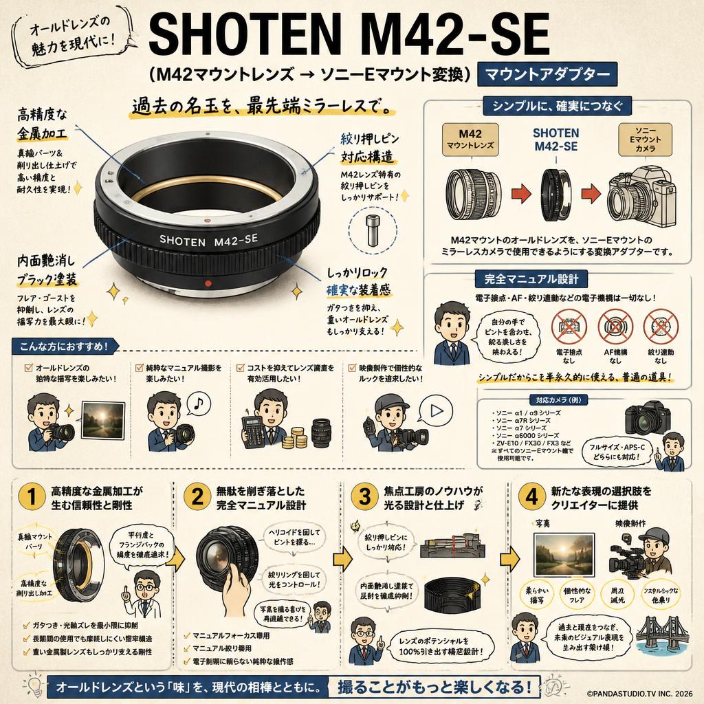 SHOTEN M42-SE（M42マウントレンズ → ソニーEマウント変換）マウントアダプター 概要