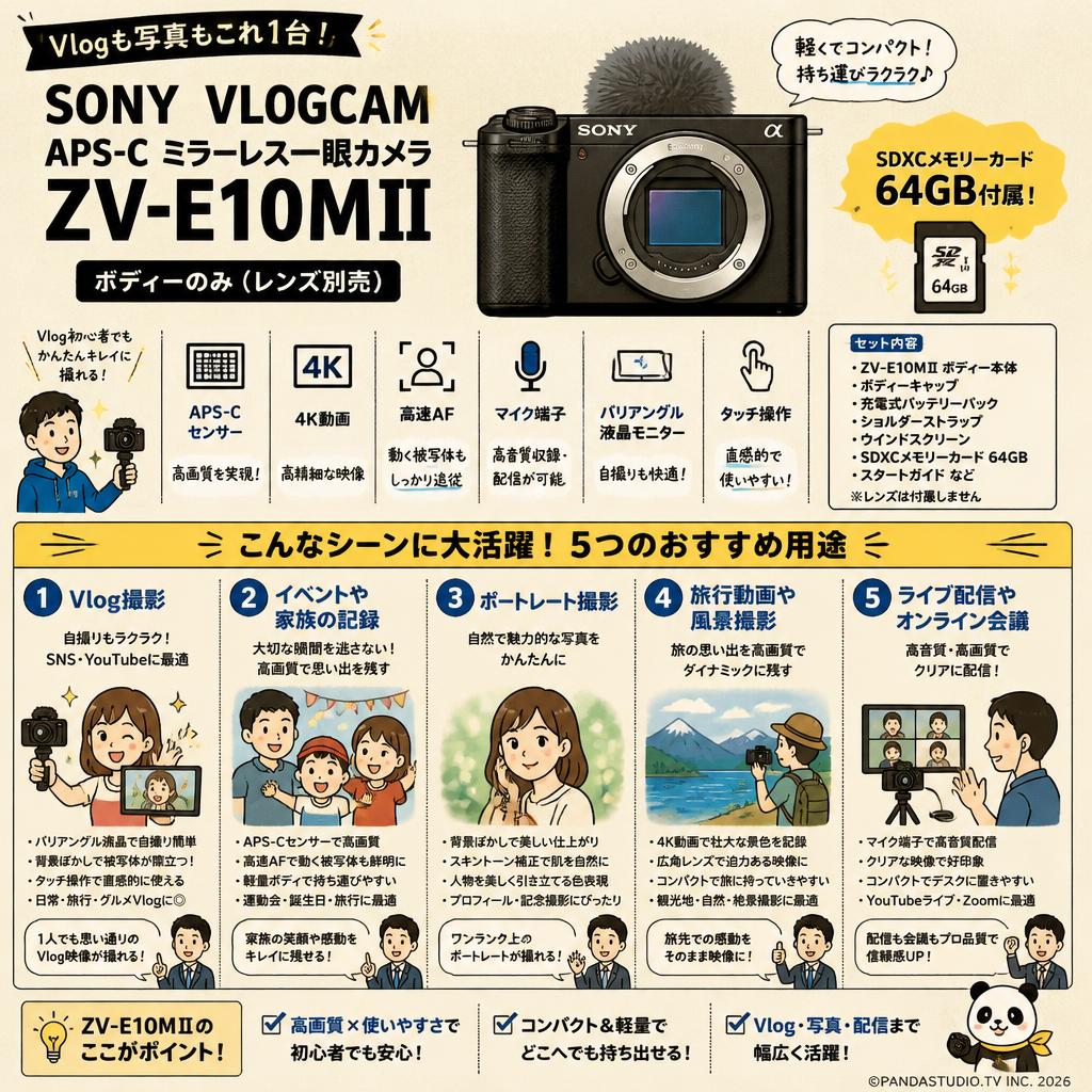 SONY VLOGCAM APS-C ミラーレス一眼カメラ ZV-E10MⅡ「ボディーのみ」(SDXCメモリーカード64GB付属) 用途