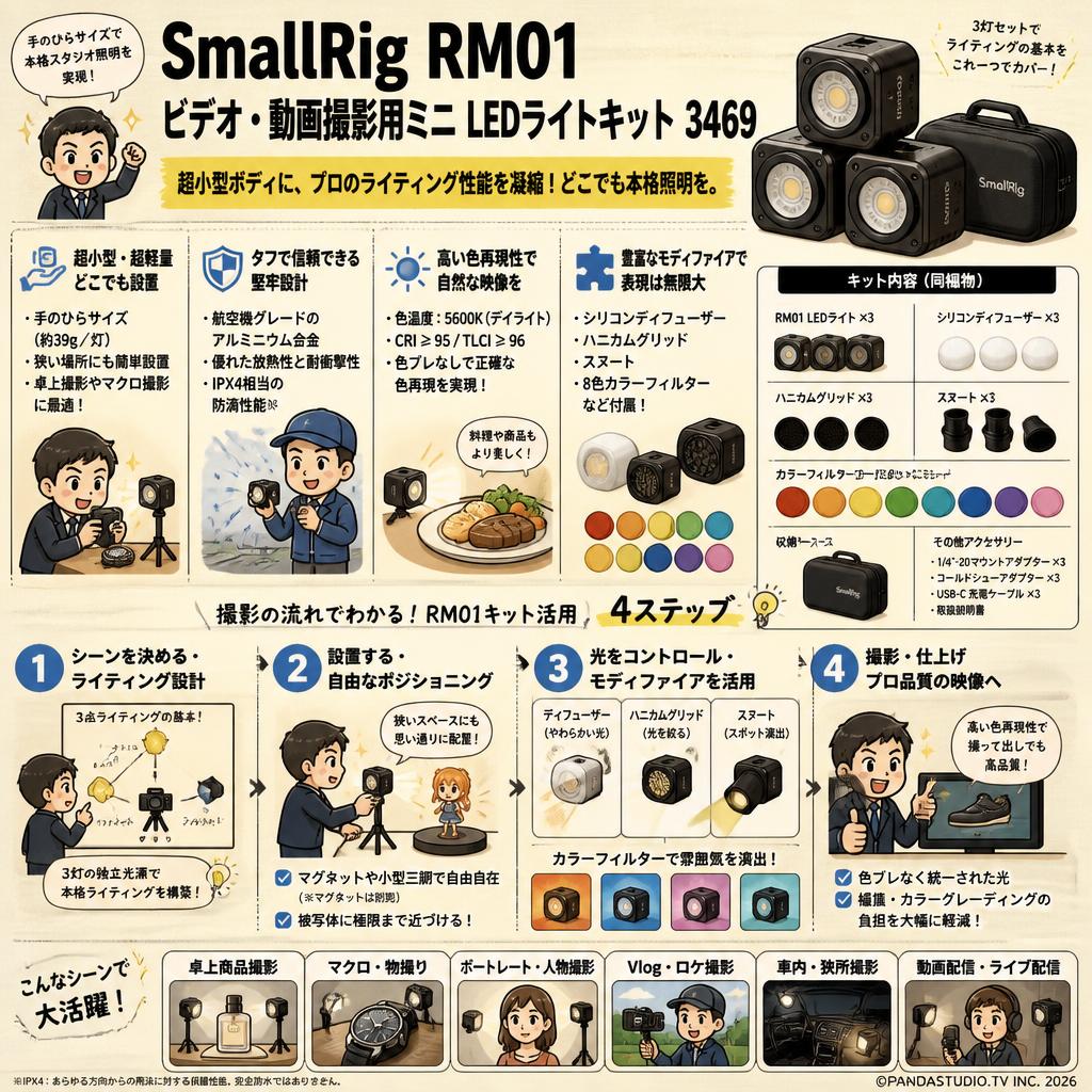 SmallRig RM01 ビデオ・動画撮影用ミニ LEDライトキット 3469 概要