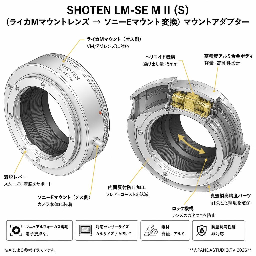 SHOTEN LM-SE M II (S)（ライカMマウントレンズ → ソニーEマウント変換） マウントアダプター スペック