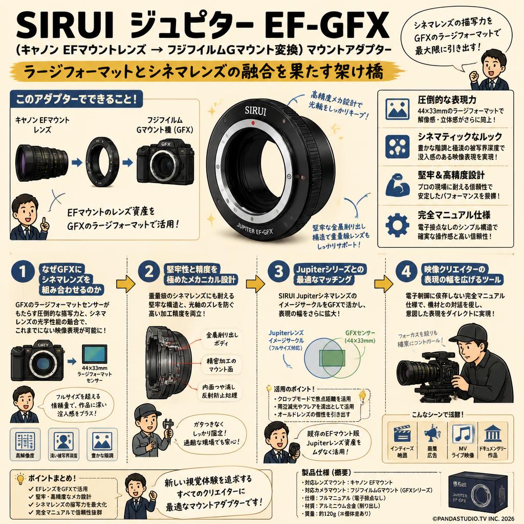 SIRUI ジュピター EF-GFX （キャノン EFマウントレンズ → フジフイルムGマウント変換）マウントアダプター 概要