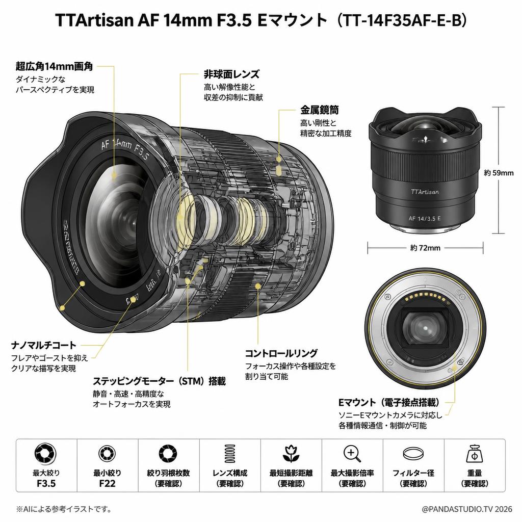 TTArtisan AF 14mm F3.5 Eマウント（TT-14F35AF-E-B） スペック