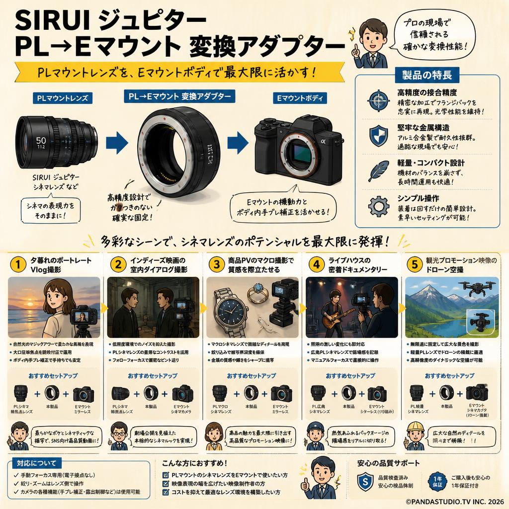 SIRUI ジュピター PL→Eマウント 変換アダプター 用途