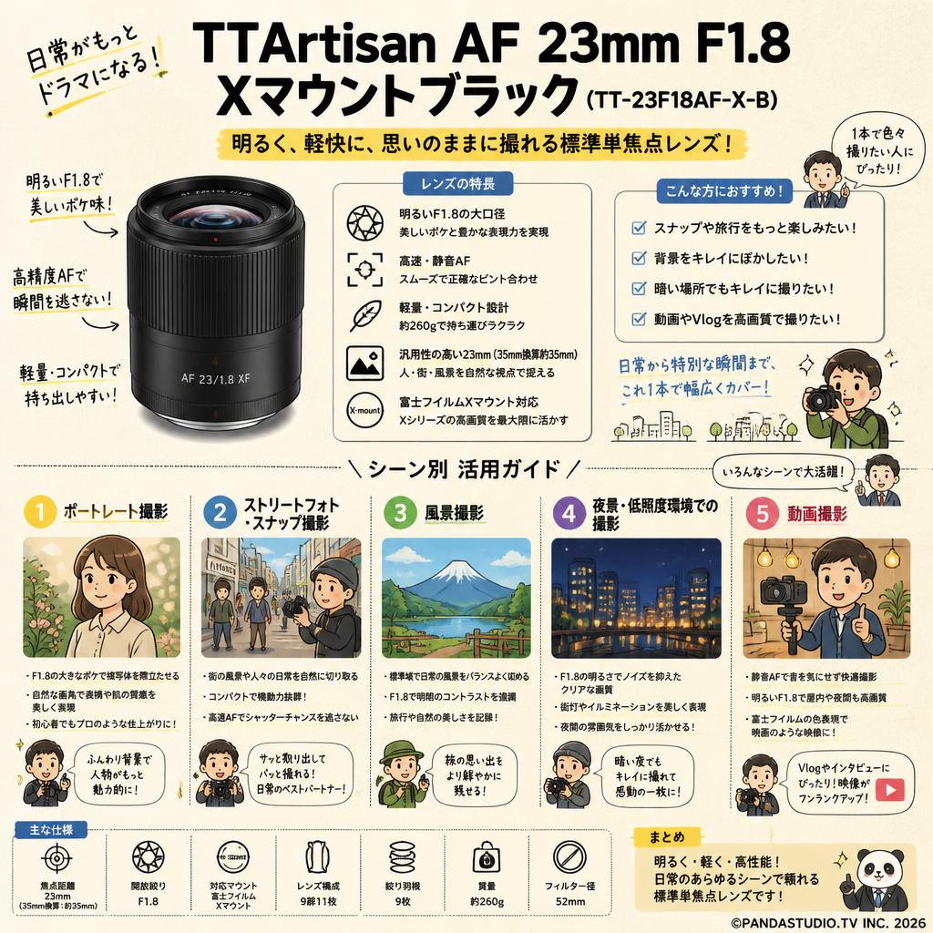 TTArtisan AF 23mm F1.8 Xマウントブラック（TT-23F18AF-X-B） 用途