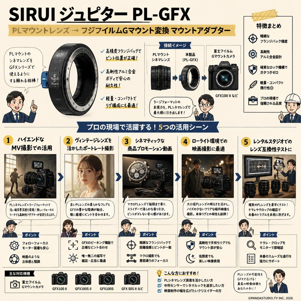SIRUI ジュピター PL-GFX （PLマウントレンズ → フジフイルムGマウント変換）マウントアダプター 用途