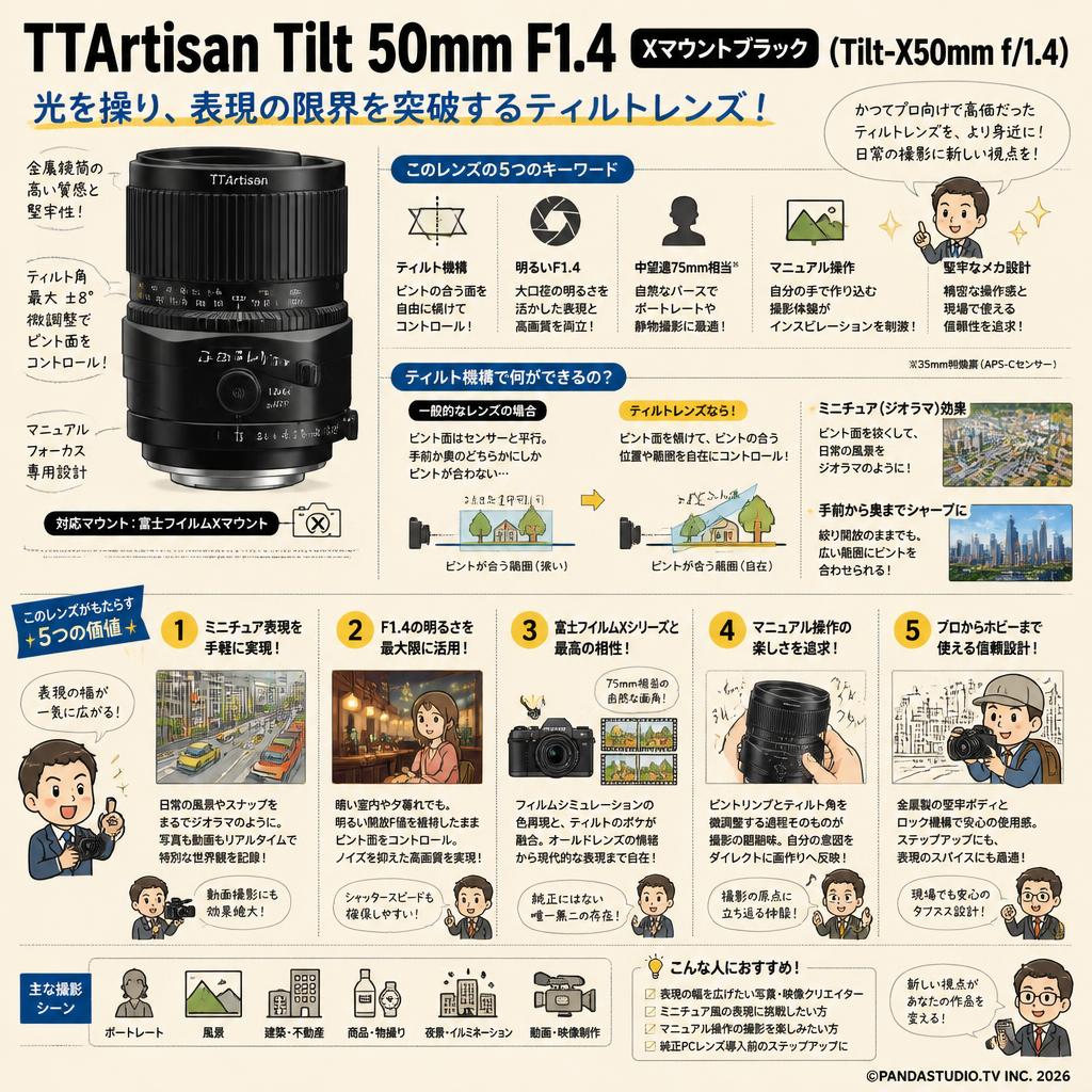 TTArtisan Tilt 50mm F1.4 Xマウントブラック（Tilt-X50mm f/1.4） 概要