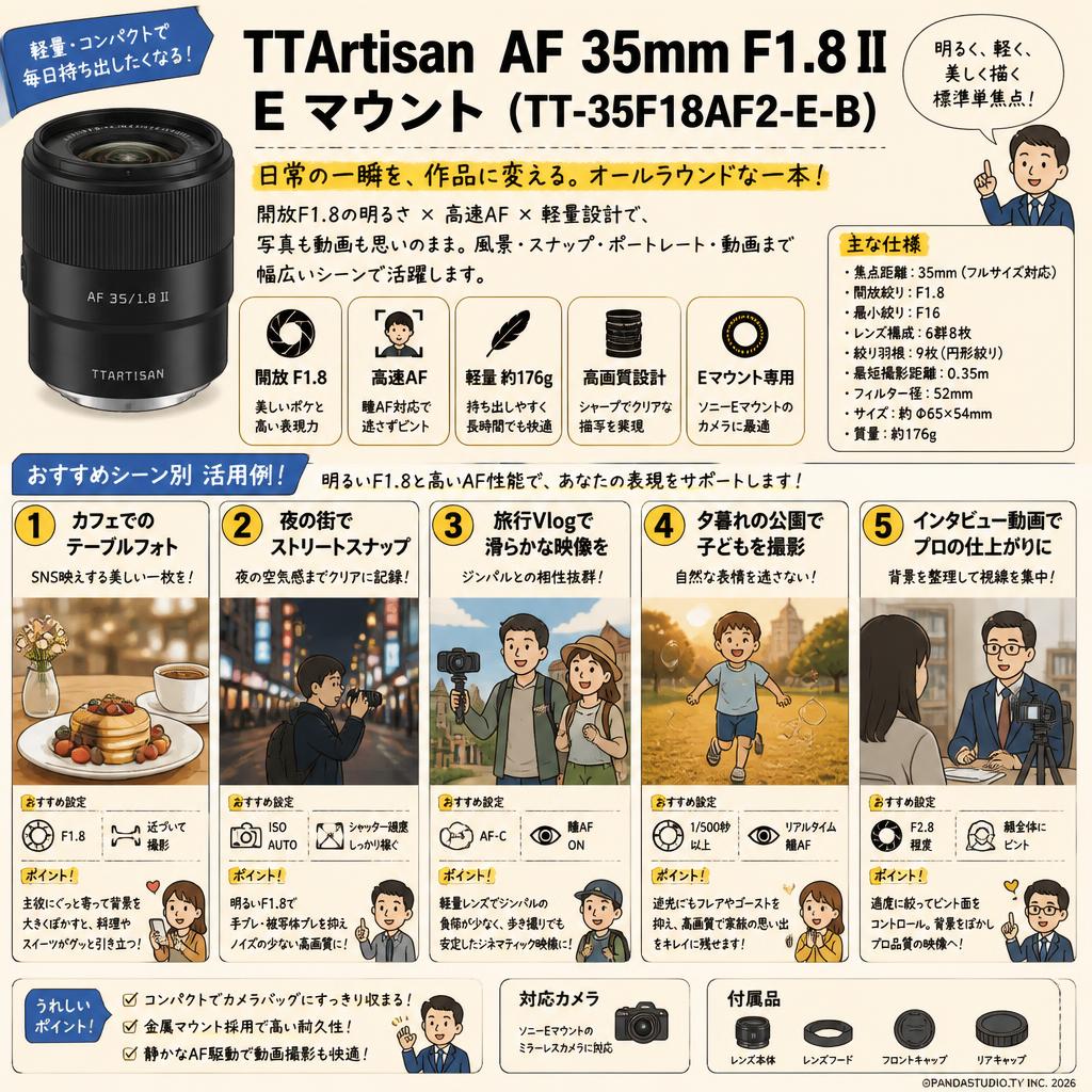 TTArtisan  AF 35mm F1.8 II E マウント (TT-35F18AF2-E-B) 用途