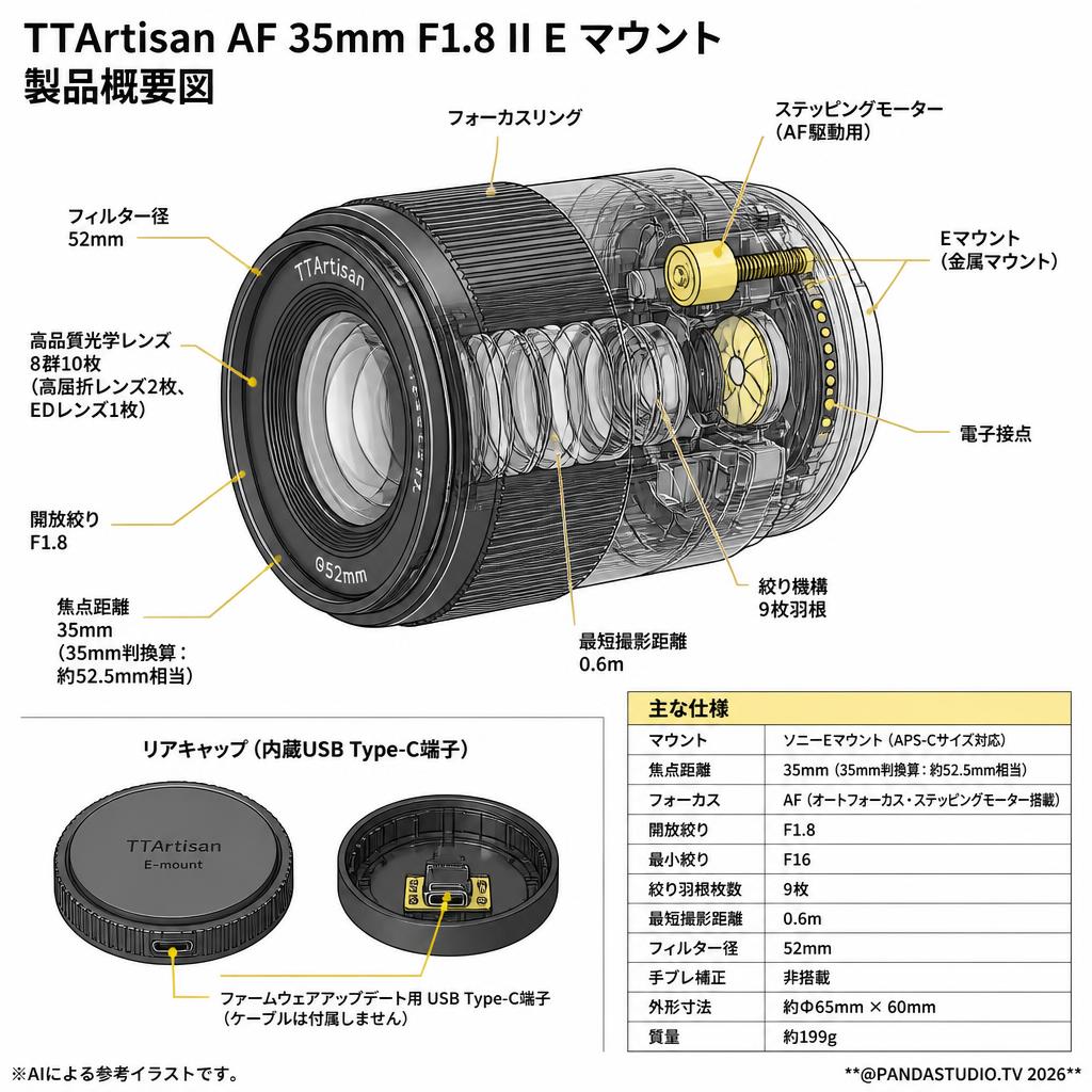 TTArtisan  AF 35mm F1.8 II E マウント (TT-35F18AF2-E-B) スペック