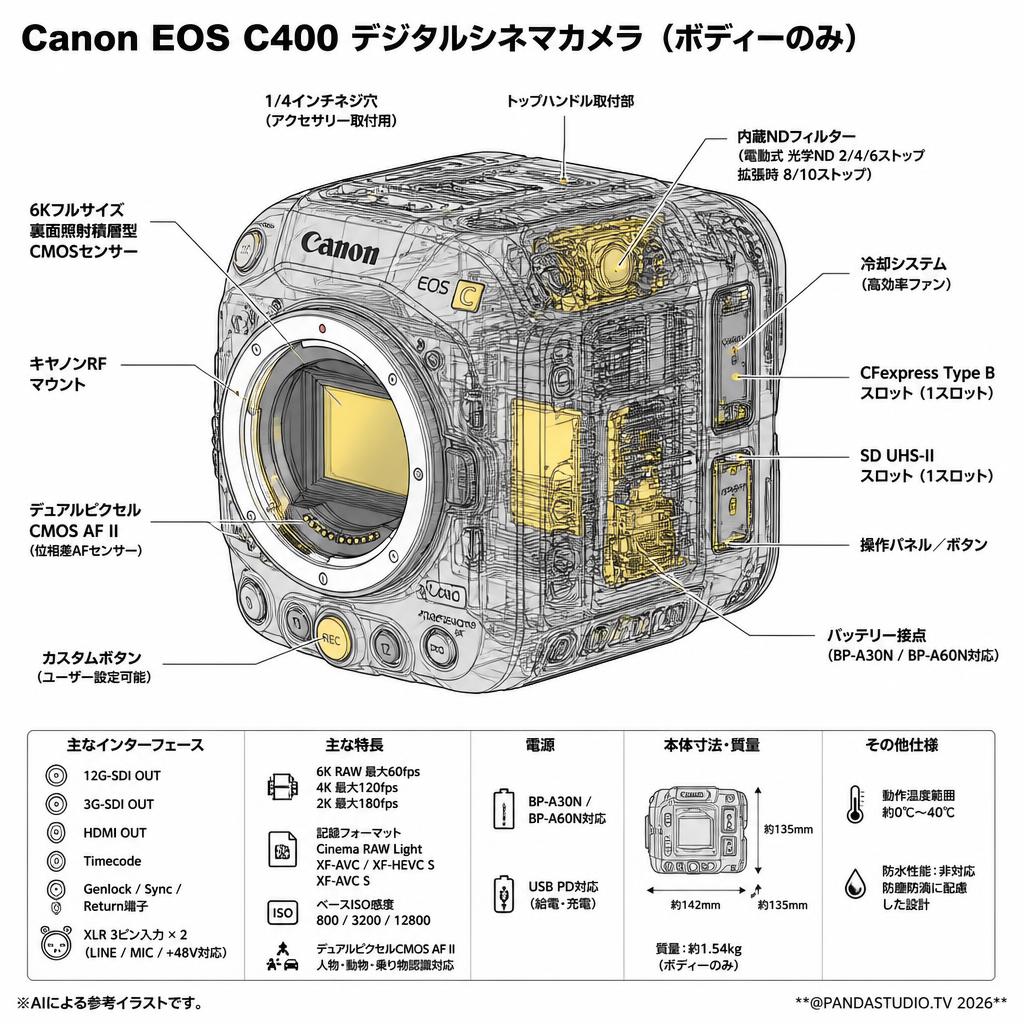 Canon EOS C400 デジタルシネマカメラ（ボディーのみ） スペック