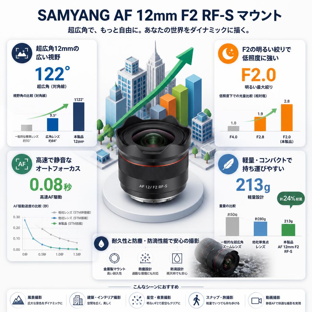 SAMYANG AF 12mm F2 RF-S マウント セールスポイント