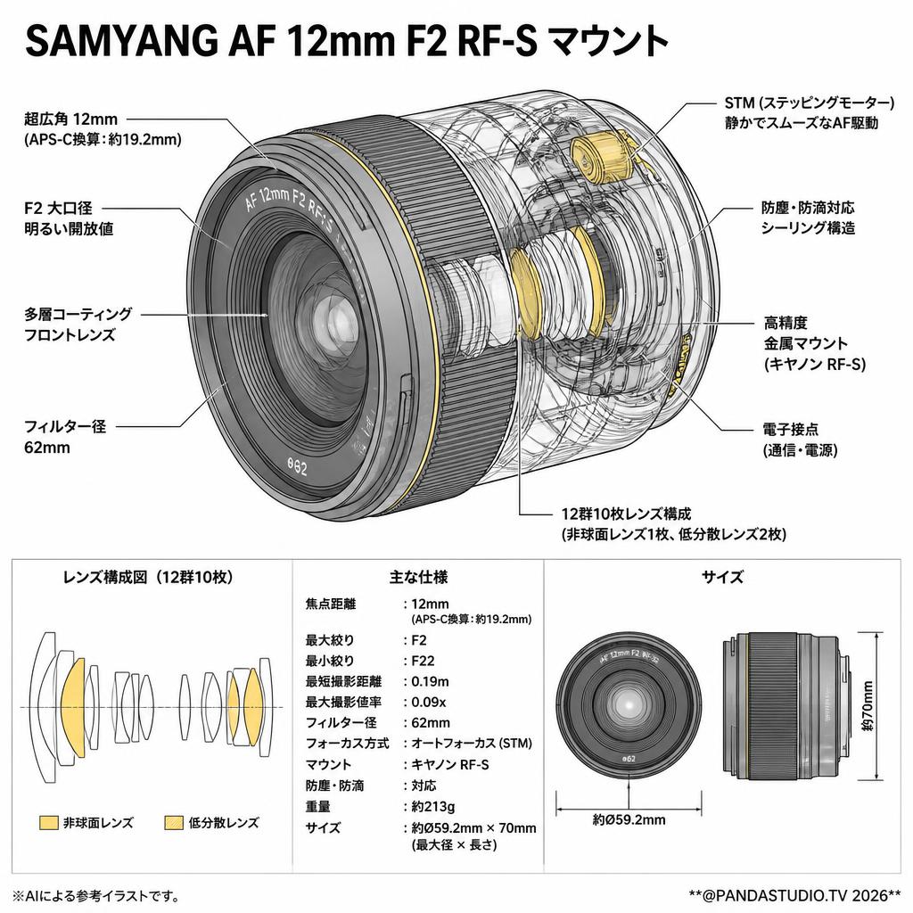 SAMYANG AF 12mm F2 RF-S マウント スペック