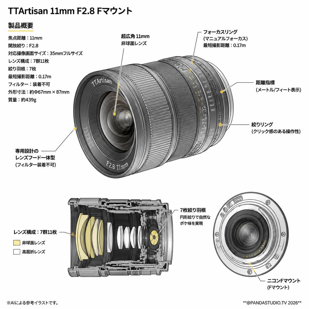 TTArtisan 11mm F2.8 Fマウント スペック