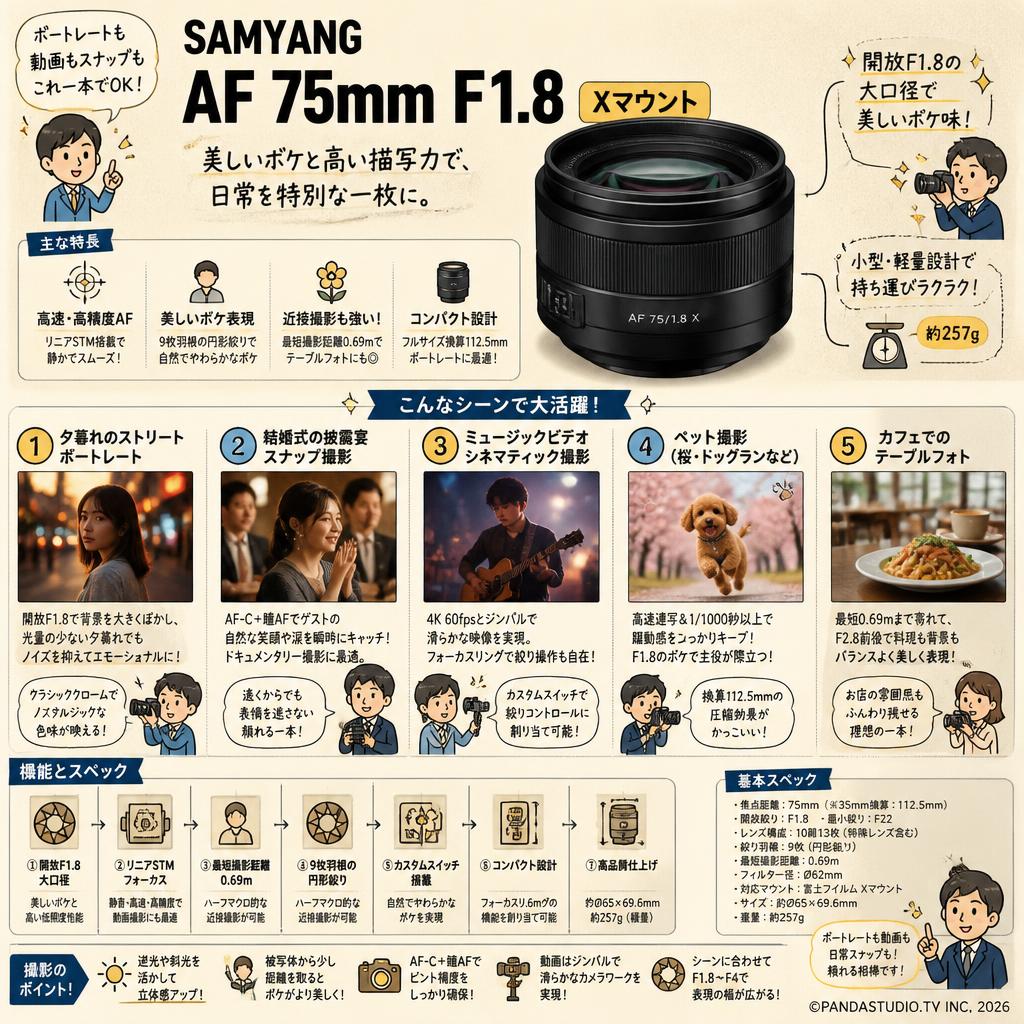SAMYANG AF 75mm F1.8  Xマウント 用途