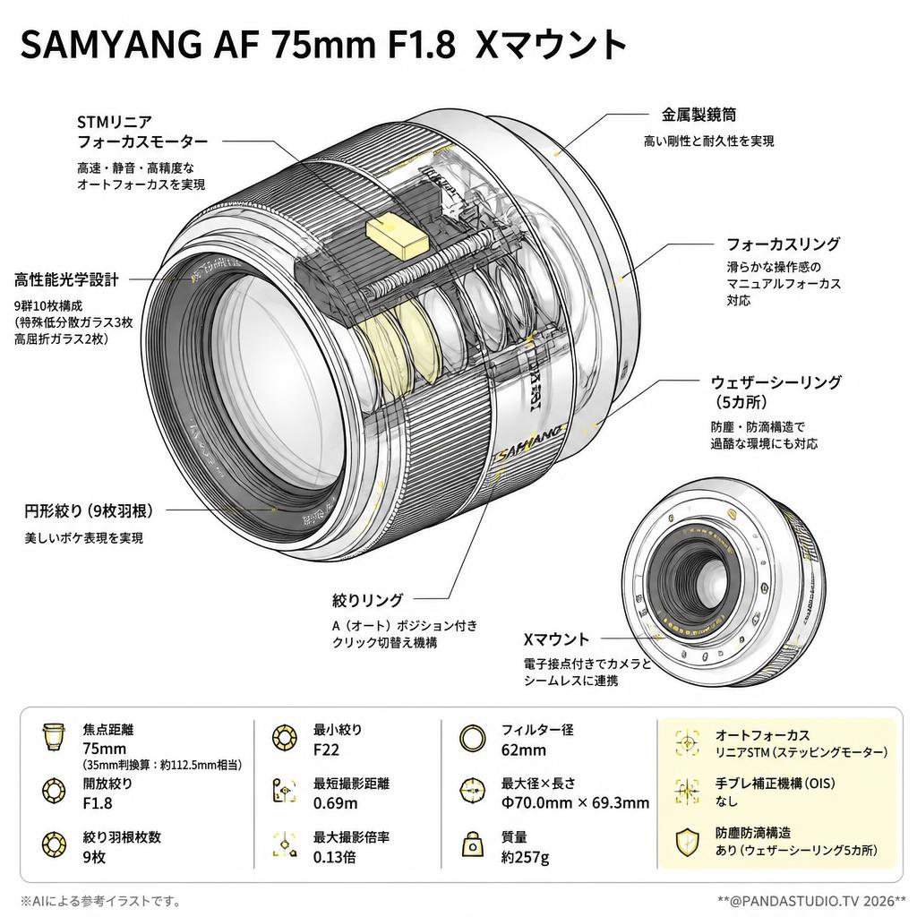 SAMYANG AF 75mm F1.8  Xマウント スペック