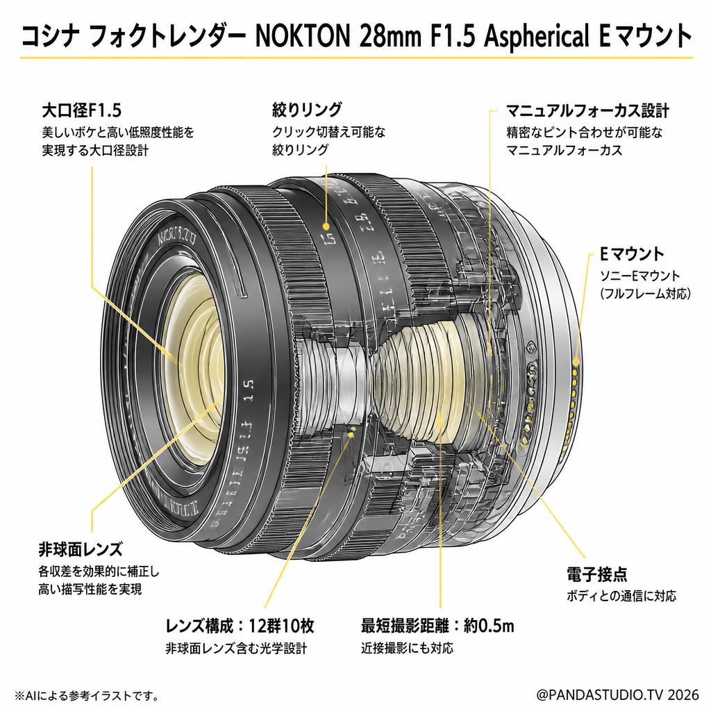 コシナ フォクトレンダーNOKTON 28mm F1.5 Aspherical Ｅマウント スペック