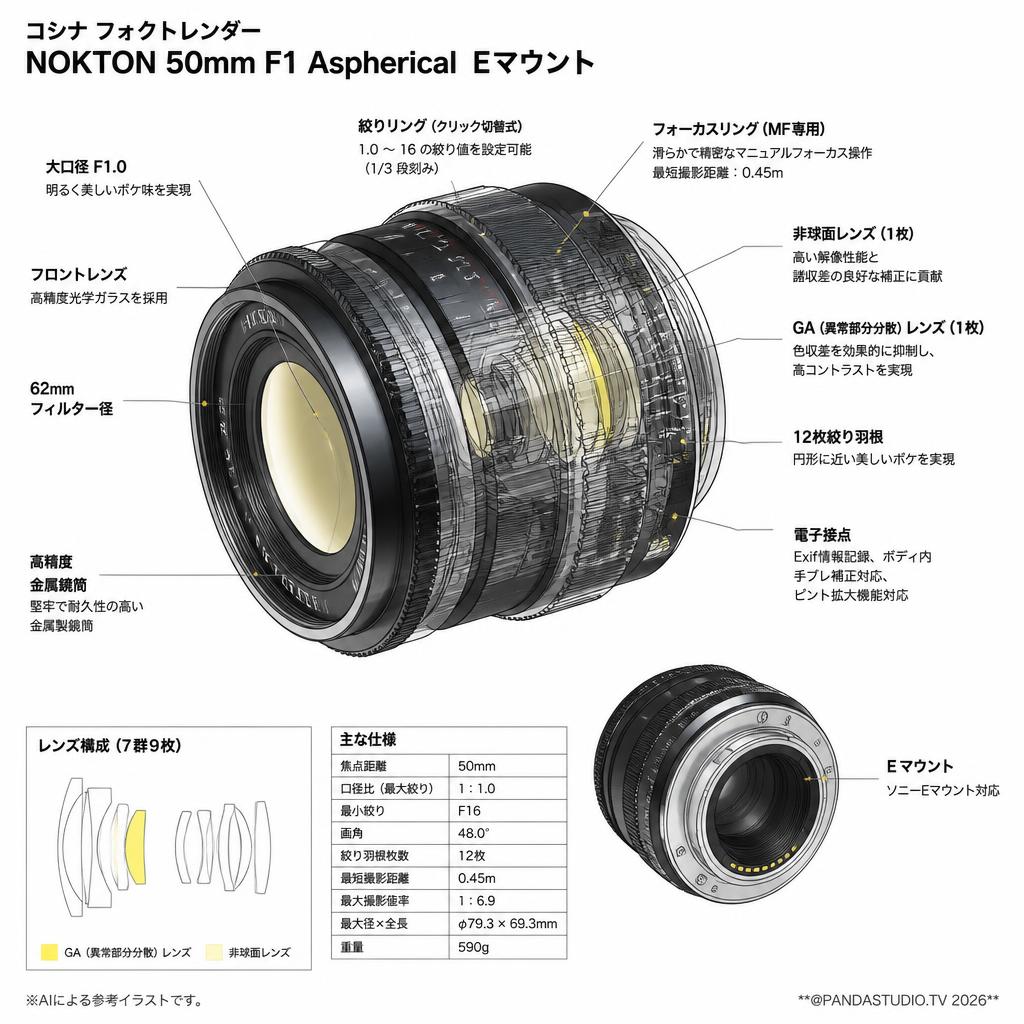 コシナ フォクトレンダー NOKTON 50mm F1 Aspherical Ｅマウント スペック