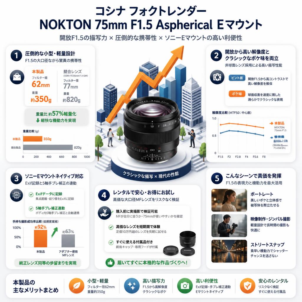 コシナ フォクトレンダー NOKTON 75mm F1.5 Aspherical Ｅマウント セールスポイント