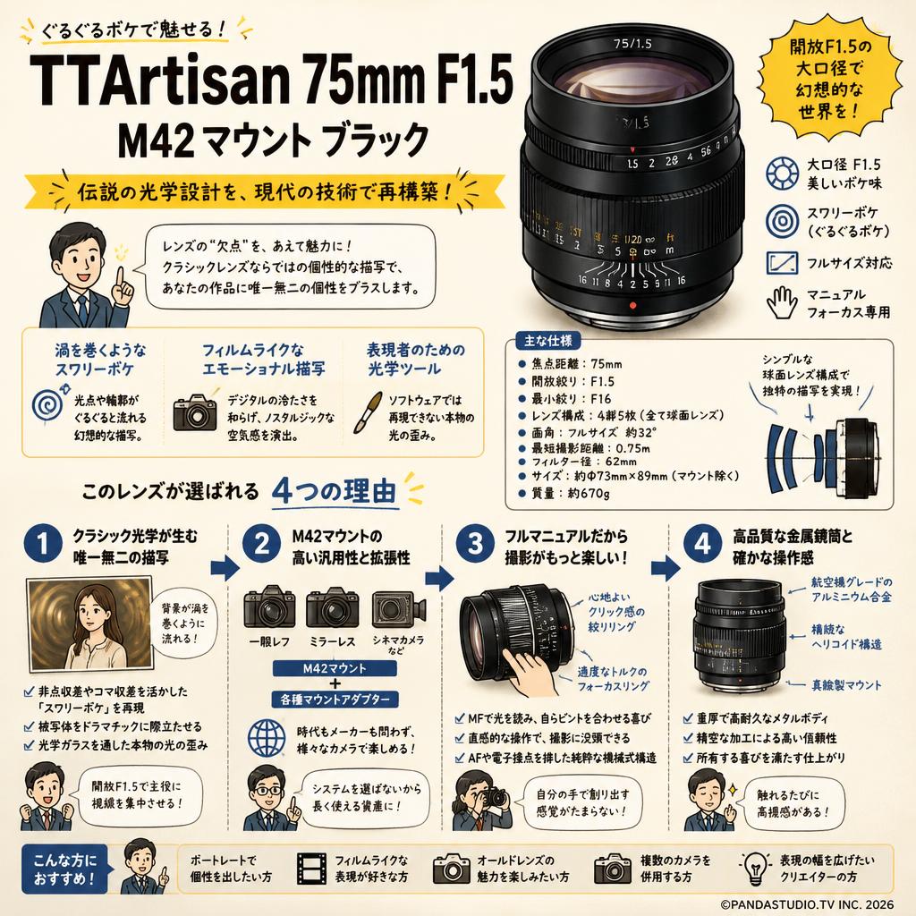 TTArtisan 75mm F1.5 M42マウント ブラック 概要