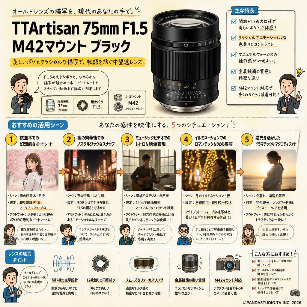TTArtisan 75mm F1.5 M42マウント ブラック 用途