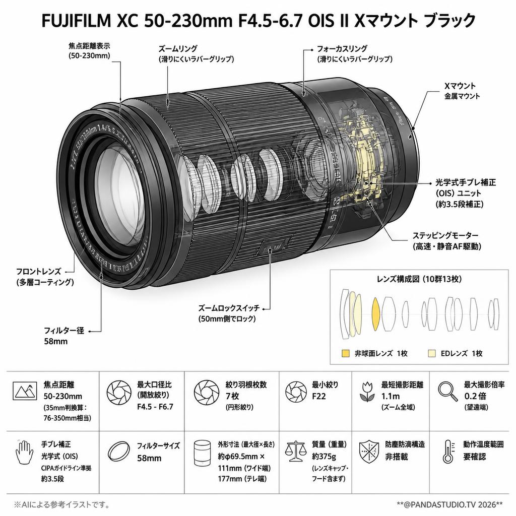 FUJIFILM XC 50-230mm F4.5-6.7 OIS II Xマウント ブラック スペック