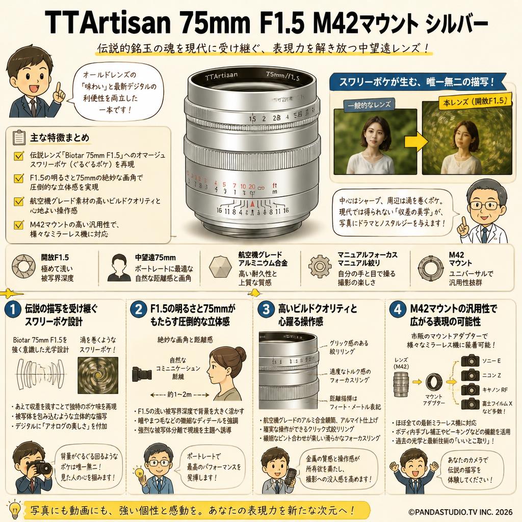 TTArtisan 75mm F1.5 M42マウント シルバー 概要